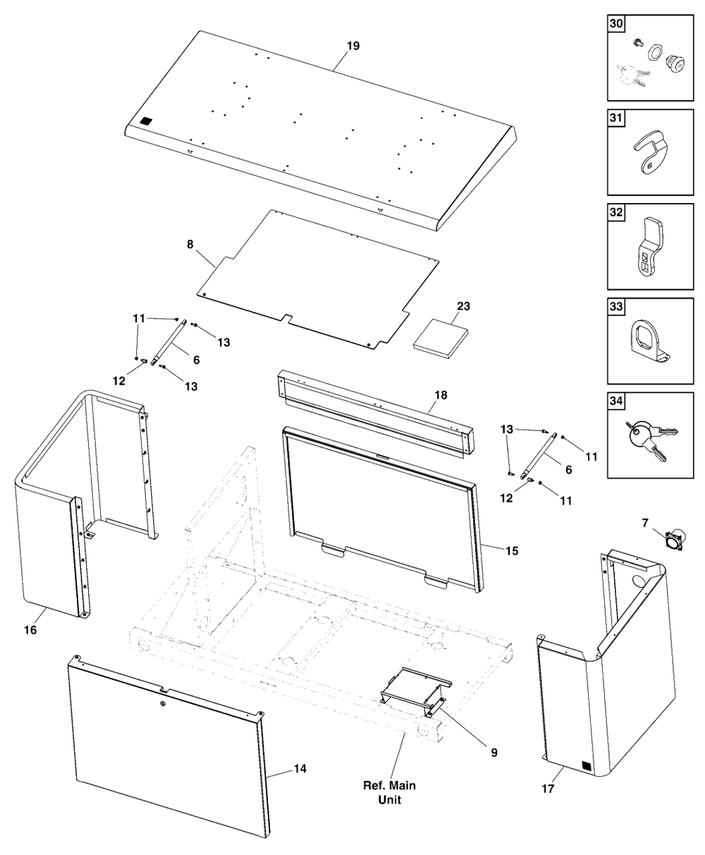 Enclosure Diagram and Parts List for 076198-00  Briggs and Stratton Generator